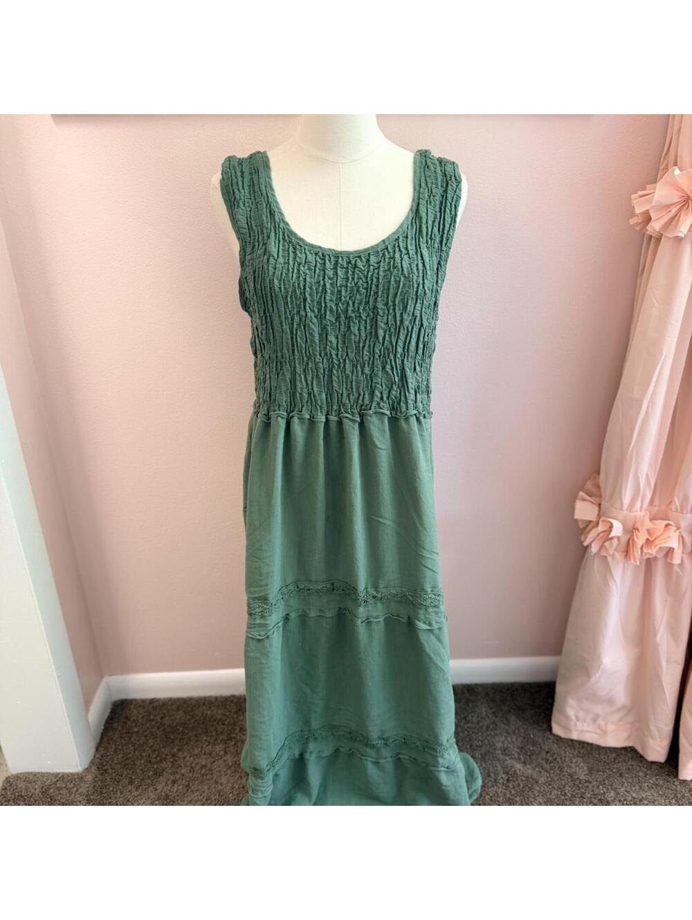 Studio 1866 sage green smocked maxi dress
